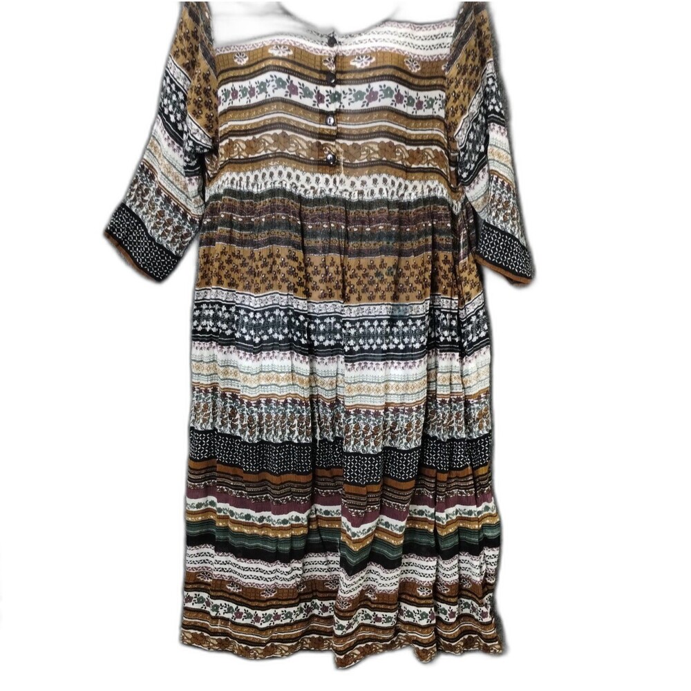 PTNY Midi Dress Size M Gauzy 3/4 Sleeve Brown Green Lightweight Eart tones fairy